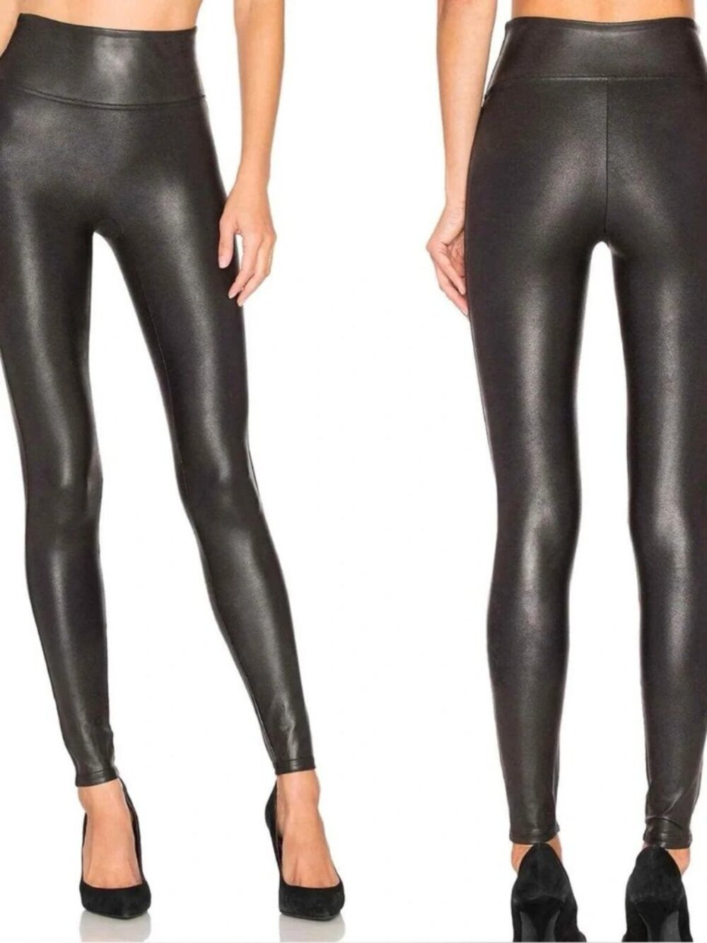 SPANX Faux Leather High Rise Shaping Leggings Black Size Medium